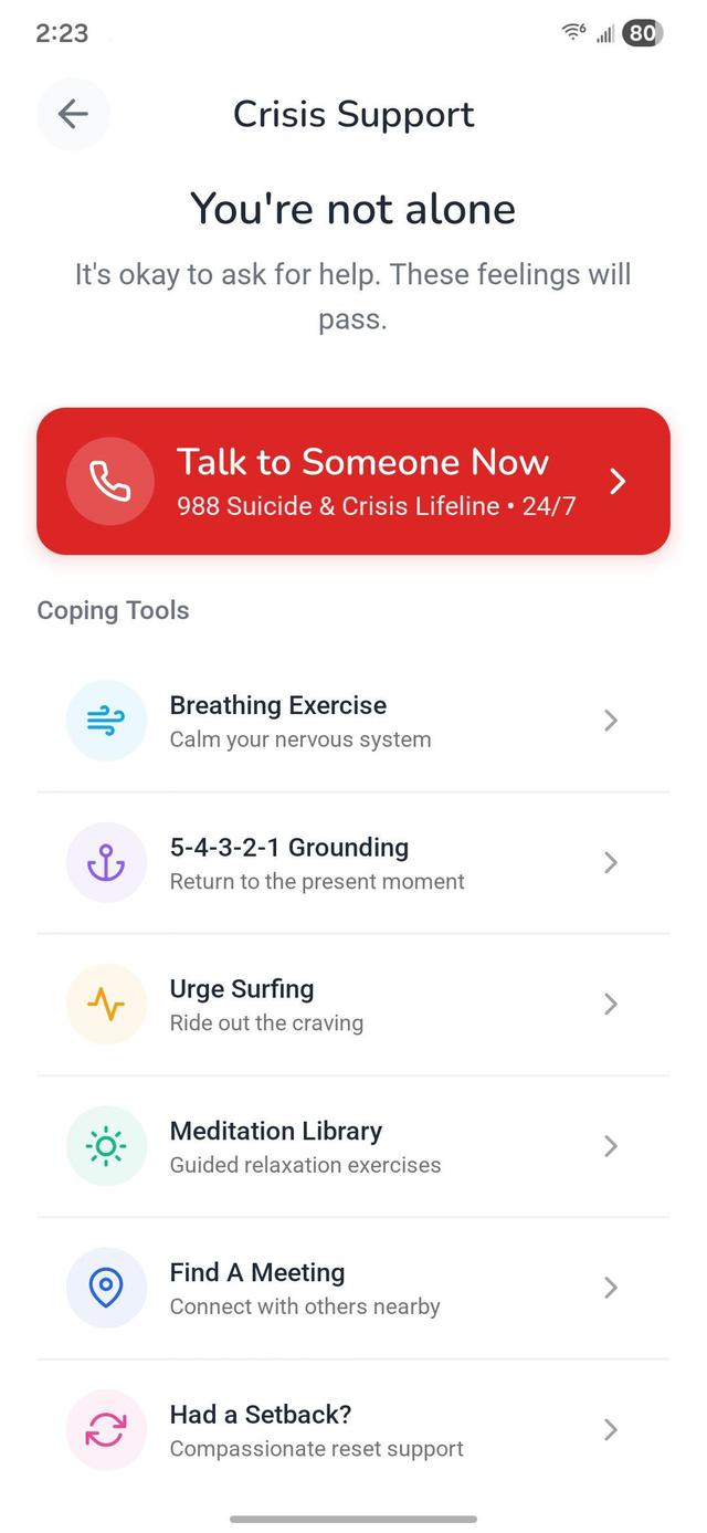 Sobrius Crisis Support Screen
